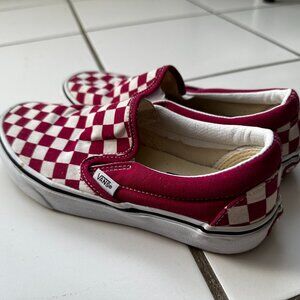 Dark Red and Cream Checkered Vans Womens US 7